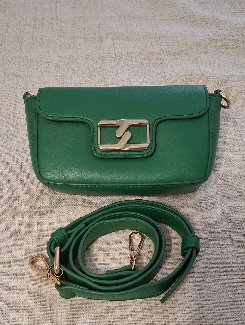 Green Leather Shoulder Bag with Gold Hardware